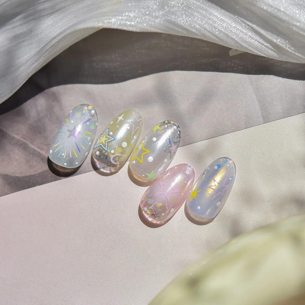 Colorful Starry Light Starburst Love Heart Halo Dyeing Soft Reliefs Self Adhesive Nail Art Decoration Stickers Manicure Decals (ONLINE ORDER ONLY)
