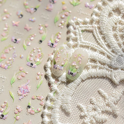 Lily of The Valley Star Spring Flower Bowknot Butterfly Water Bubbles Self Adhesive Nail Art Stickers Rhinestone Manicure Decals (ONLINE ORDER ONLY)