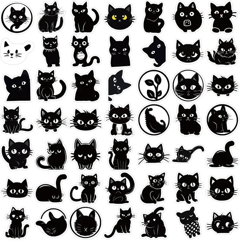 10/30/50PCS Kawaii Black Cat PVC Sticker Aesthetic Children's Decoration Scrapbooking for Kids Korean Stationery School Supplies (ONLINE ORDER ONLY)