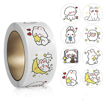 100-500Pcs 2.5cm Korean Cute Animal Stickers Roll for Envelope Praise Reward Student Kid Work Label Kawaii Stationery Seal Lable (Online Order Only)