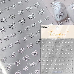 Shiny Pink Silver Gold Bowknot Tie Line Mini Delicate 3D 5D Self Adhesive Nail Art Stickers Embossment Rhinestone Manicure Decal (Online Order Only)