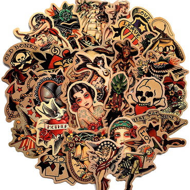 100pcs Retro Tattoo Style Waterproof Stickers for Skateboard, Fridge, Backpack (ONLINE ORDER ONLY)