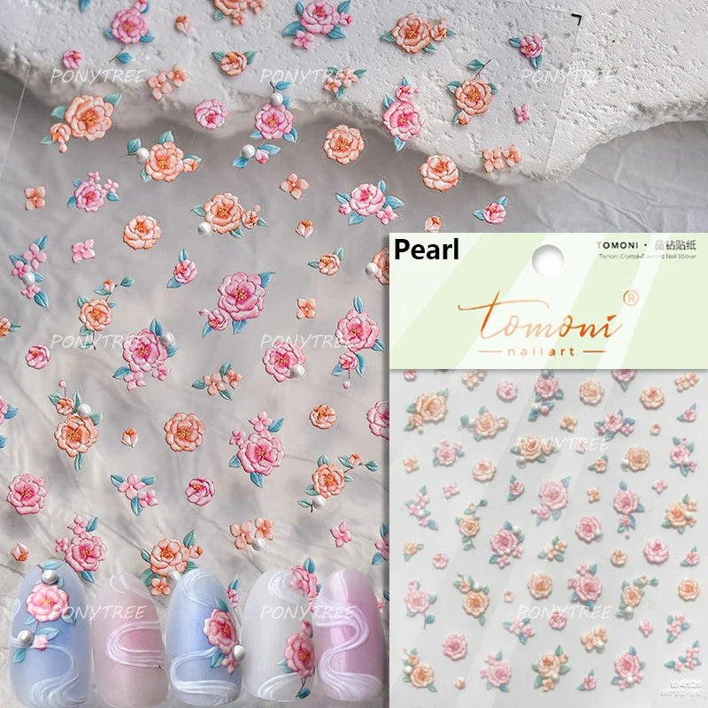 Watercolor Style Colourful Rose Flower Embossment Romantic Garden 5D Self Adhesive Nail Art Decoration Stickers Manicure Decals (ONLINE ORDER ONLY)