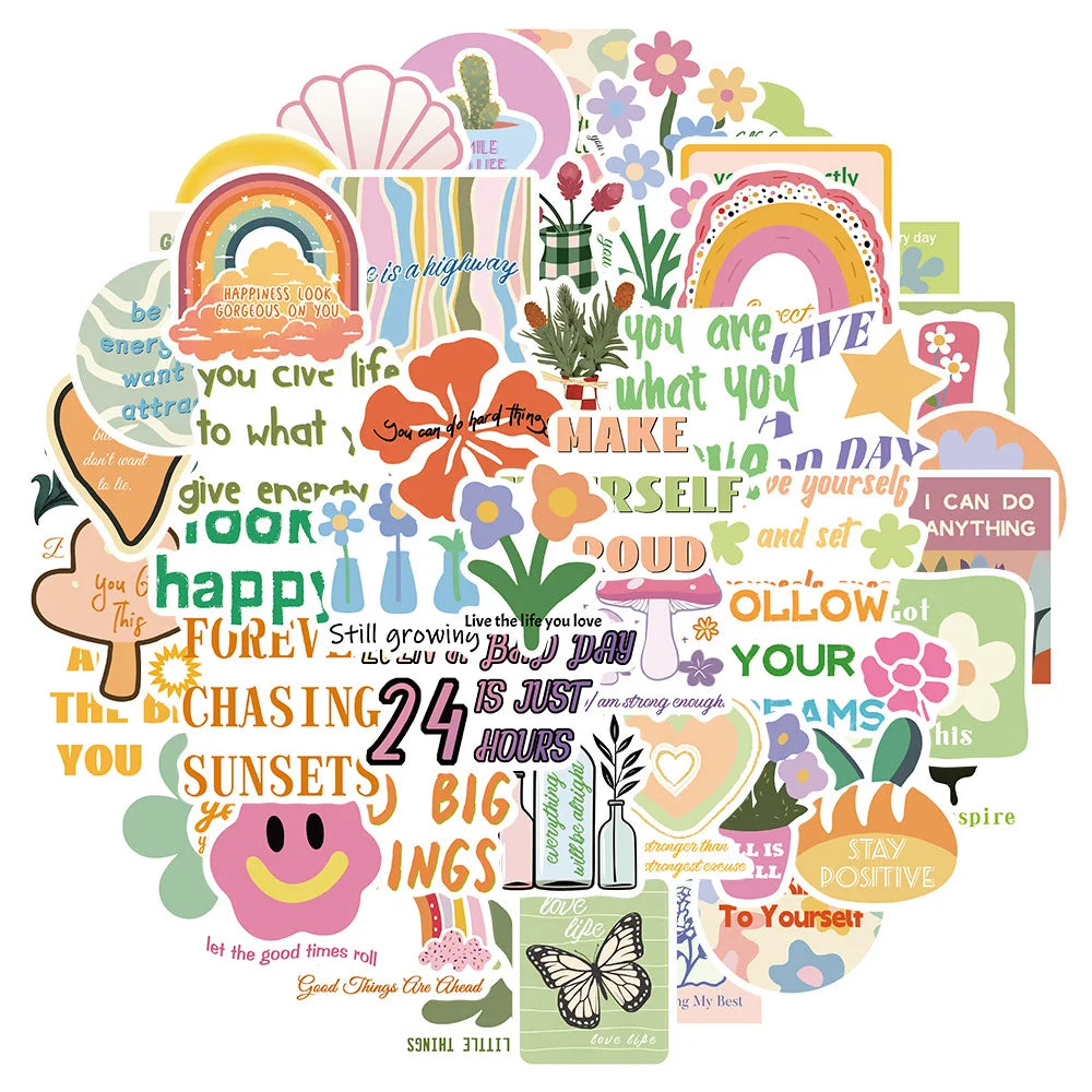Danish Pink Inspirational Cartoon Stickers - 10/30/50pcs for Skateboard, Laptop, Phone, Suitcase, Bike (Online Order Only)