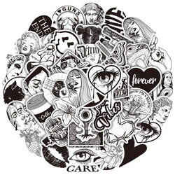 10/30/50PCS Graffiti Black and White Art Styling Stickers Laptop Luggage Phone Case Guitar Fridge Car Motorcycle Cool Ins Decals (Online Order Only)