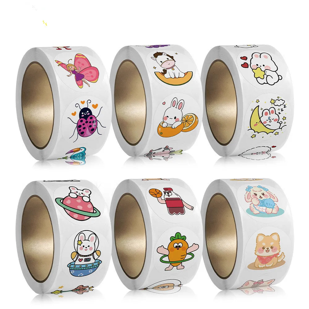 500Pcs Children's Cartoon Animal Stickers Baby Stickers Kindergarten Inspirational Little Red Flower Reward Roll Stickers (ONLINE ORDER ONLY)