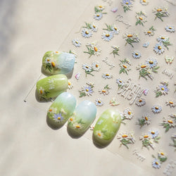 Rural Style White Daisy Flower Butterfly Small Wildflowers 5D Soft Embossed Relief Adhesive Nail Art Stickers 3D Manicure Decals (ONLINE ORDER ONLY)