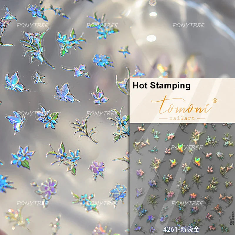 Vibrant and Lively Pullulate Purple Blue Snow Orchid Flower Garden Springtime Adhesive Nail Art Sticker Chic 3D Manicure Decals (Online Order Only)