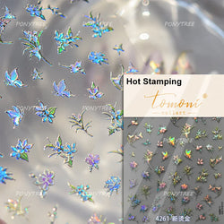 Vibrant and Lively Pullulate Purple Blue Snow Orchid Flower Garden Springtime Adhesive Nail Art Sticker Chic 3D Manicure Decals (Online Order Only)