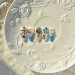 Chic Retro Rose Photo Frame Dried Flower Petal Self Adhesive Nail Art Stickers 5D Hot Stamping Relief Rhinestone Manicure Decals (Online Order Only)
