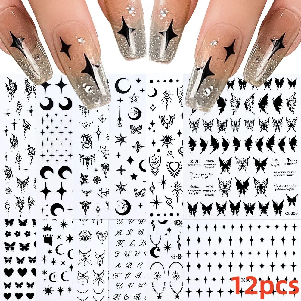 12 Sheets Valentines Nail Stickers Red Heart Nail Art Sticker Decal Solid Hollow Heart 3D Self-Adhesive Design Nail Art Supplies (ONLINE ORDER ONLY)