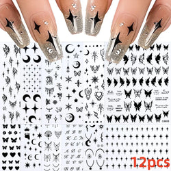 12 Sheets Valentines Nail Stickers Red Heart Nail Art Sticker Decal Solid Hollow Heart 3D Self-Adhesive Design Nail Art Supplies (ONLINE ORDER ONLY)