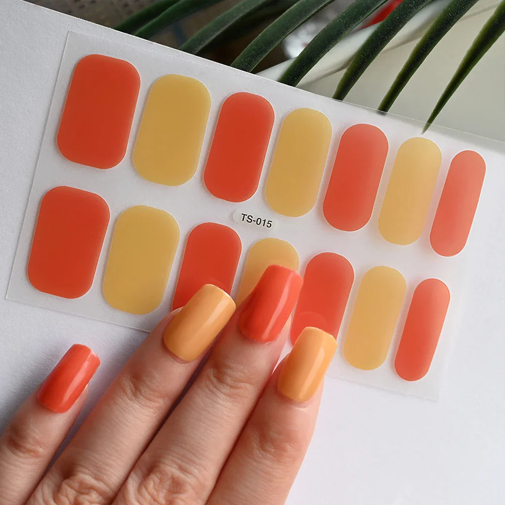 14Tips Solid Color Stickers Nail Art Supplies European & American Simple Decals Oil Film Decals Press on Nails Stickers Designer (ONLINE ORDER ONLY)