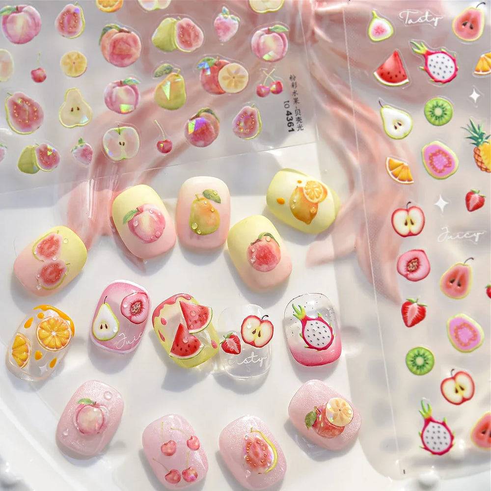 Fig Guava Pitaya Honey Peach Oranges Watermelon Strawberry Apple Pineapple Fruit Nail Art Decoration Stickers Manicure Decals (ONLINE ORDER ONLY)