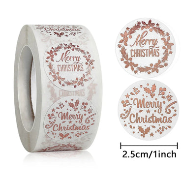 100-500pcs Rose Gold Merry Christmas Stickers Self-adhesive Holiday Stickers For Christmas Decor Wedding Party Cards Label (ONLINE ORDER ONLY)