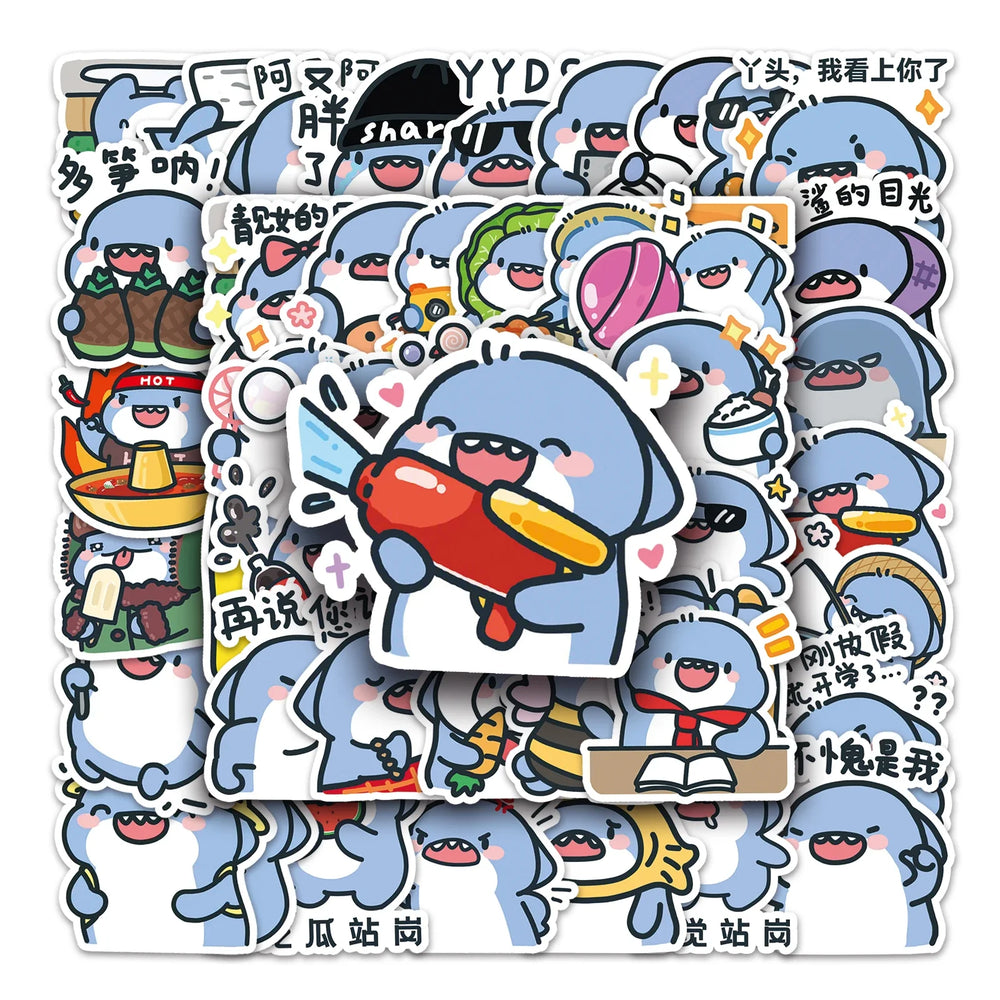 50Pcs Shark Cartoon Waterproof Vinyl Stickers for Skateboard Snowboard (Online Order Only)