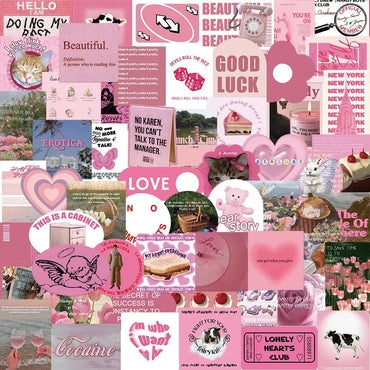 10PCS Pink Flower Graffiti Stickers Waterproof DIY Skateboard Guitar Luggage Helmet Decals (ONLINE ORDER ONLY)