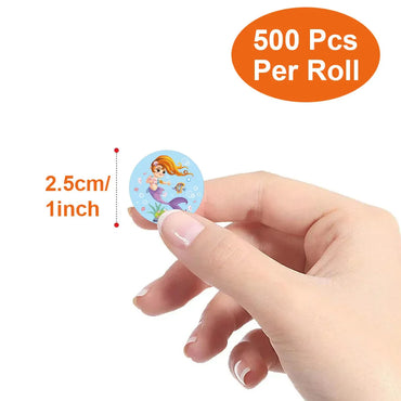100-500pcs Cartoon Mermaid Round Sticker Label Scrapbook Envelope Seal Scrapbooking School Teacher Gift for Kids Reward Stickers (Online Order Only)