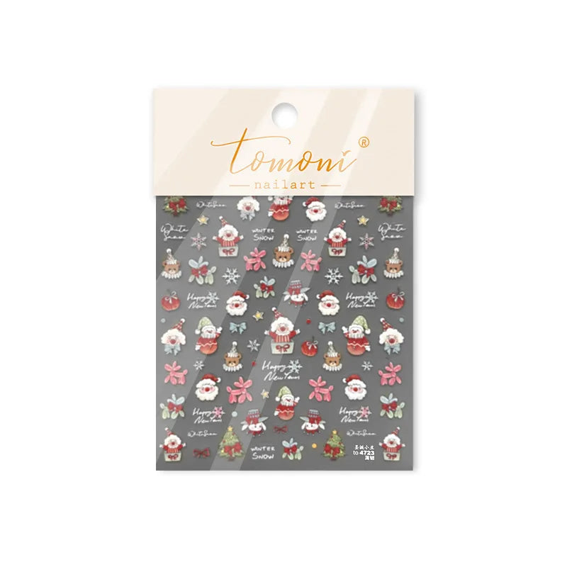 Apple Bear Bunny Snowman Winter Tree Bell Dog Self Adhesive Nail Art Stickers Snowflake Santa Claus Rhinestone Manicure Decals (ONLINE ORDER ONLY)