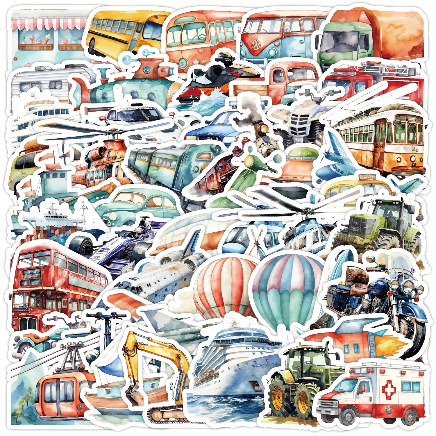 50Pcs Cartoon Vehicle Graffiti Stickers for Helmet, Wall, DIY Decoration (Online Order Only)