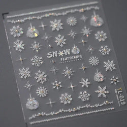 Winter Dreamy Hot Stamping Romantic White Pink Snowflakes Hexagon 3D Self Adhesive Nail Art Stickers Christmas Manicure Decals (ONLINE ORDER ONLY)
