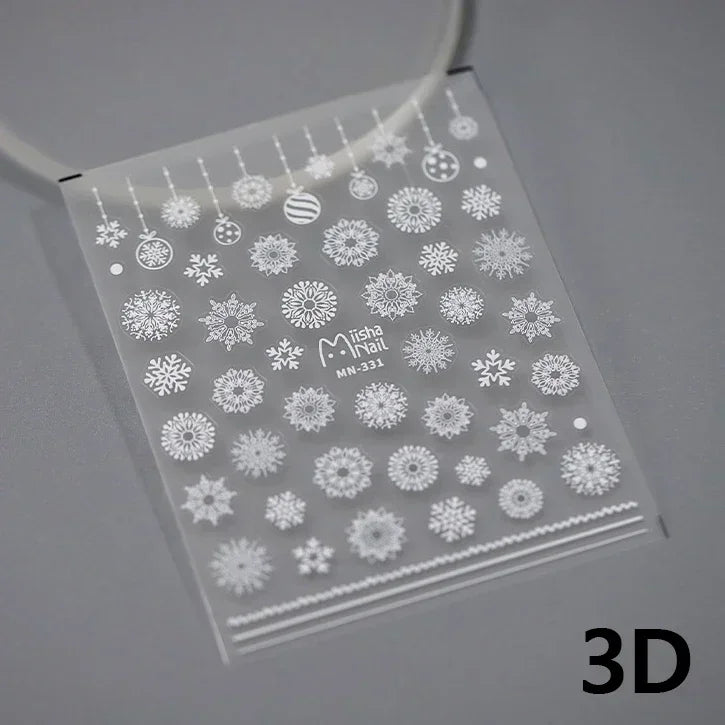 Winter Christmas Crystal Delicate Hexagon Romantic Laser Silver Chic Snowflakes Self Adhesive Nail Art Sticker 5D Manicure Decal (ONLINE ORDER ONLY)