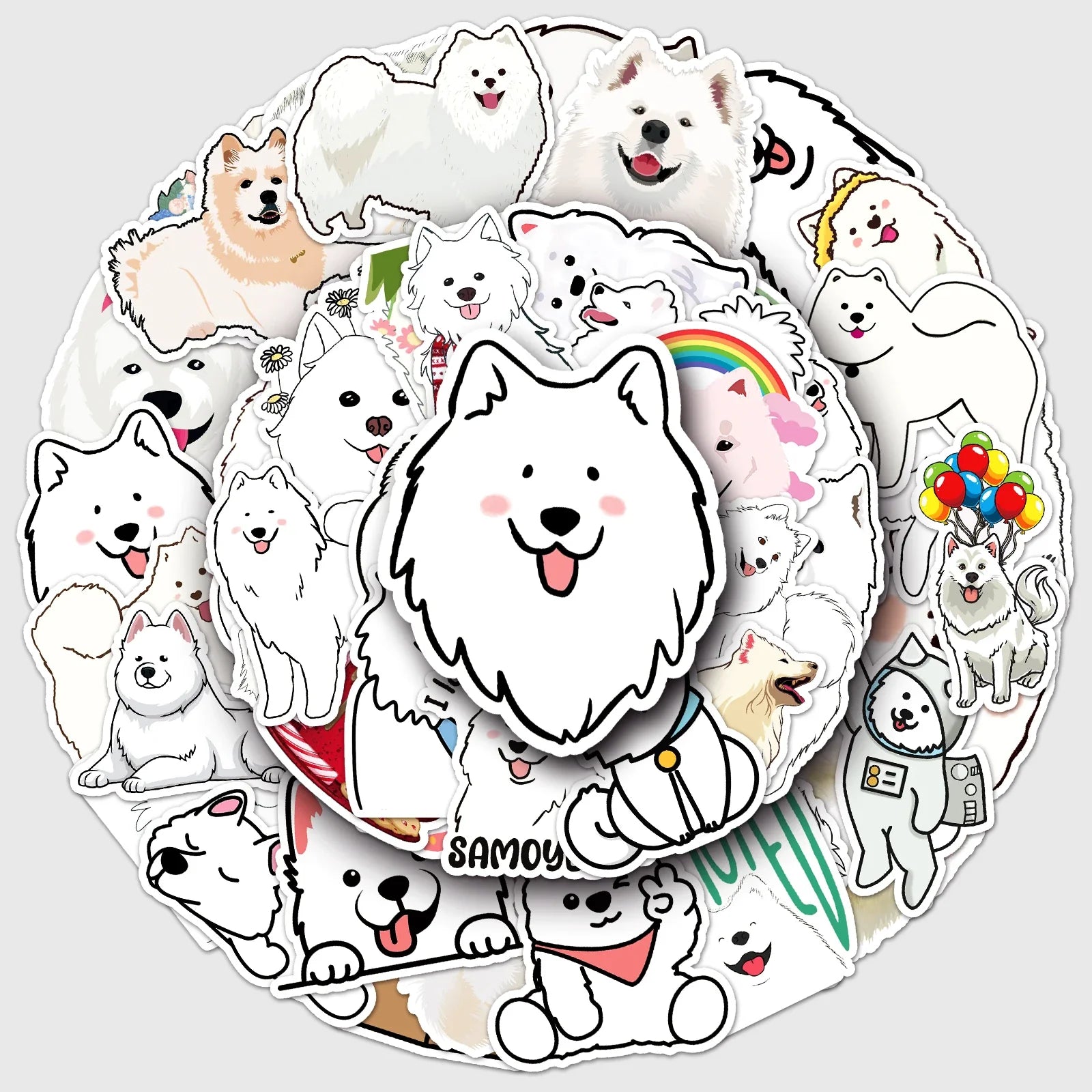 50Pcs Samoyed Dog Cartoon Waterproof Vinyl Stickers for Skateboard Snowboard Decal (ONLINE ORDER ONLY)