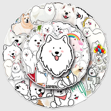 50Pcs Samoyed Dog Cartoon Waterproof Vinyl Stickers for Skateboard Snowboard Decal (ONLINE ORDER ONLY)