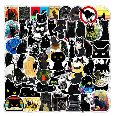 10/30/50/100PCS Cartoon Black Cat Stickers Scrapbook Phone Guitar Laptop Luggage PVC Waterproof Car Sticker Children Classic Toy (ONLINE ORDER ONLY)