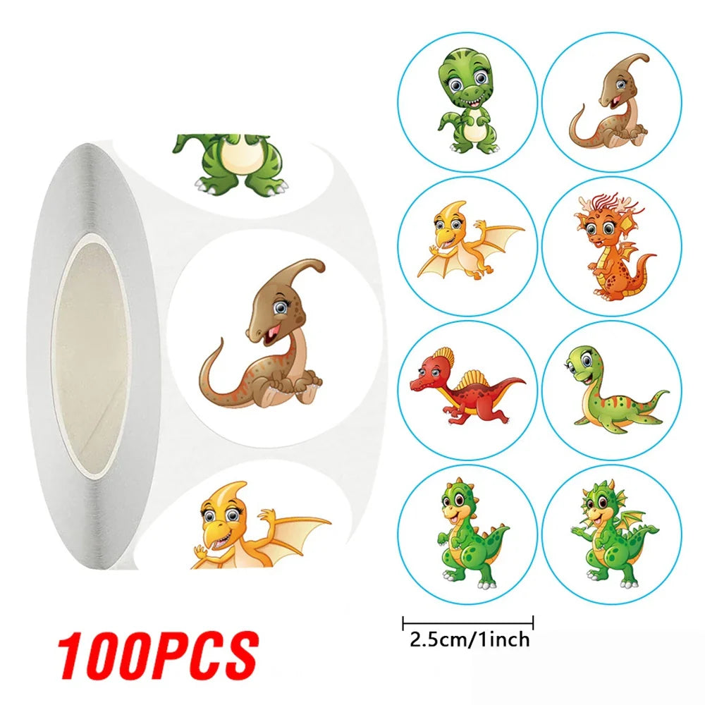 100-500pcs Cartoon Dinosaur Stickers Seal Label Photo Album Decoration for School Reward Sticker Children's Stationery 1 inch (ONLINE ORDER ONLY)
