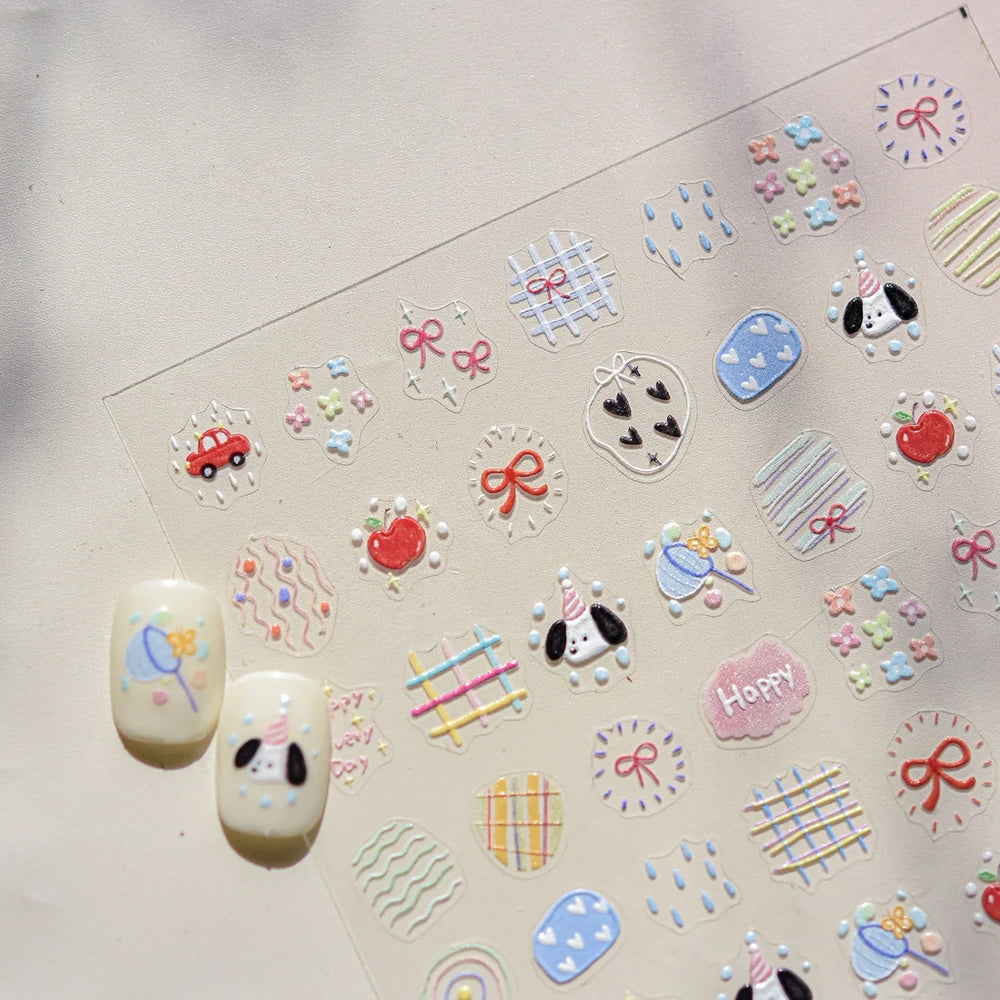 Graffiti Lines Apple Dog Car Bowknot Love Heart Flower Capture Net Grid Butterfly Rain Adhesive Nail Art Sticker Manicure Decals (ONLINE ORDER ONLY)