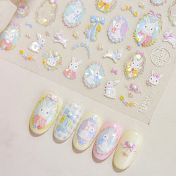 Flower Garland Lovely Bunny Rabbit Floral Wreath Bowknot Frame Spring Charm Heart 5D Adhesive Nail Art Stickers Manicure Decals (ONLINE ORDER ONLY)