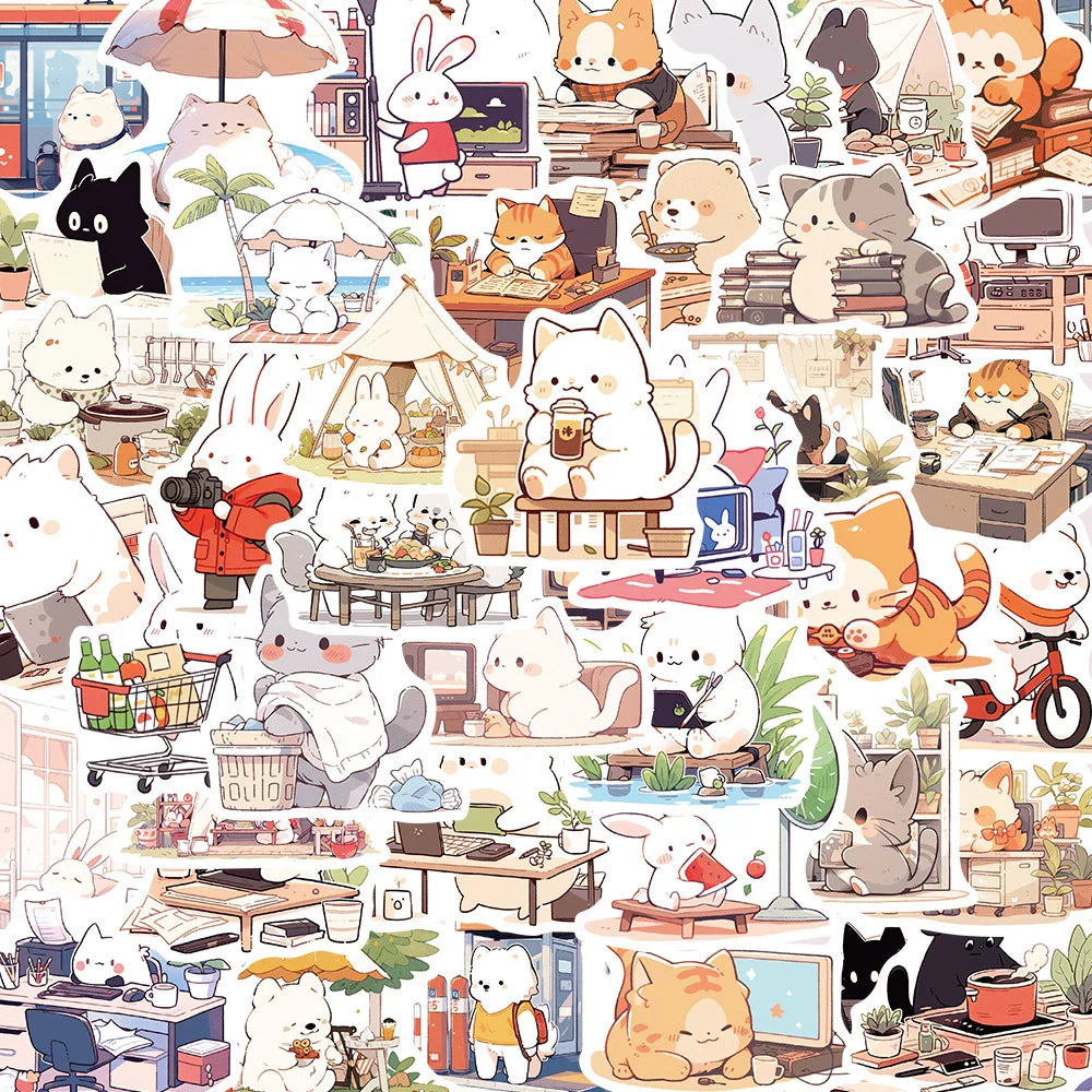 Cute Cartoon Animal Cat Stickers for Laptop, Phone, Notebook, Guitar - 10/30/50pcs (Online Order Only)