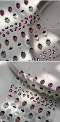 Pink Transparent Strawberry Leopard Print Metal Silver Fruit Lovely Self Adhesive Nail Art Stickers 5D Manicure Decals Wholesale (ONLINE ORDER ONLY)