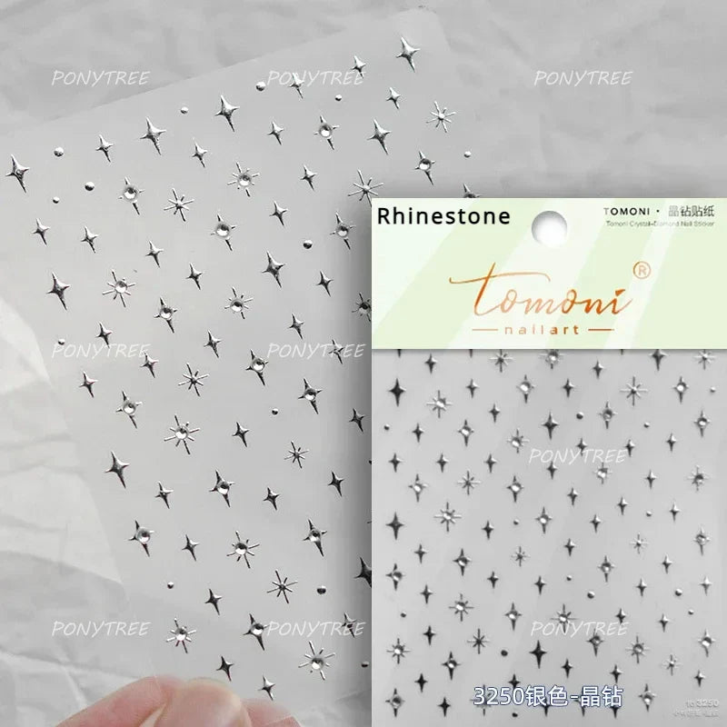 Sparkle Laser Silver Starburst Five-pointed Star Geometric Tiny Spot Romantic 5D Self Adhesive Nail Art Stickers Manicure Decals (ONLINE ORDER ONLY)