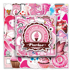 50Pcs Pink Cartoon Waterproof Vinyl Stickers for Skateboard Snowboard Decal (Online Order Only)