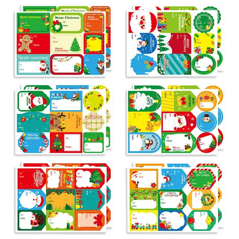108Pcs/12Sheets Santa Claus Christmas Tree Elk Candy Bag Sealing Sticker Gift Box Name Tags Xmas New Year Present Label Sticker (ONLINE ORDER ONLY)