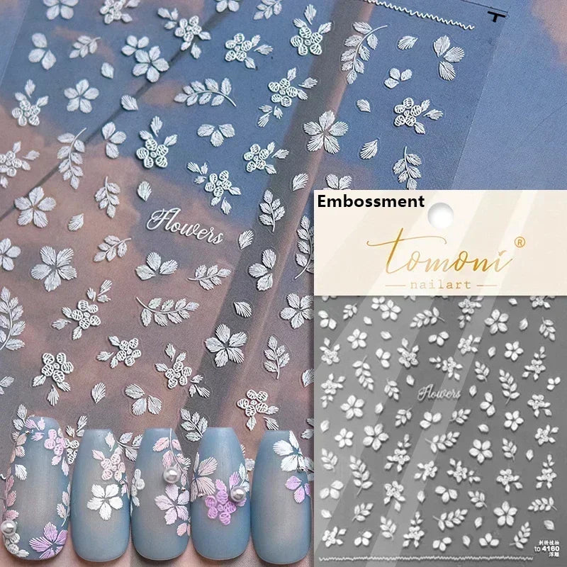 Charming Dreamy Shiny Jelly Blue Gradient Lily Flowers Rose Petal White Dot Chinese Colorful Nail Art Stickers Manicure Decals (ONLINE ORDER ONLY)