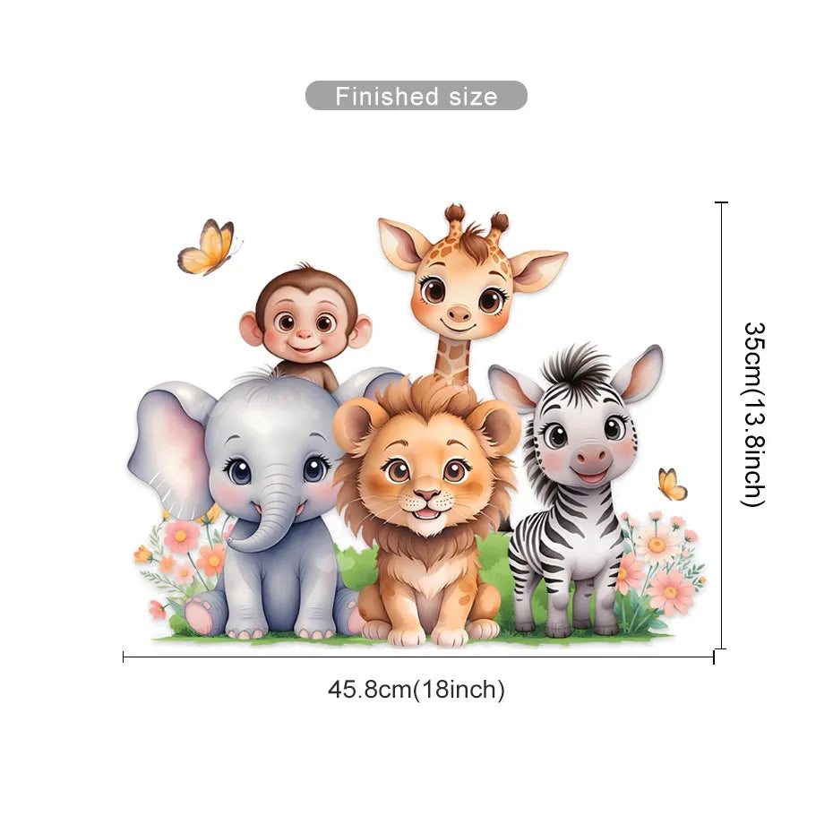 Cartoon Lion Elephant Wall Stickers Kids Room Decor (Online Order Only)