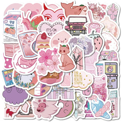 50Pcs Cute Pink Cartoon Stickers for Helmet, Wall, DIY Decoration (Online Order Only)