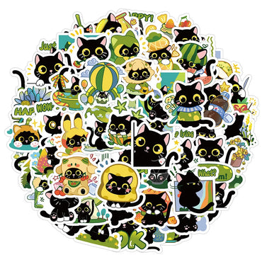 10/30/60PCS Cute Black Cat Stickers Toy DIY Notebook Phone Bike Fridge Skateboard Suitcase Waterproof Cartoon Decal Kids Sticker (ONLINE ORDER ONLY)