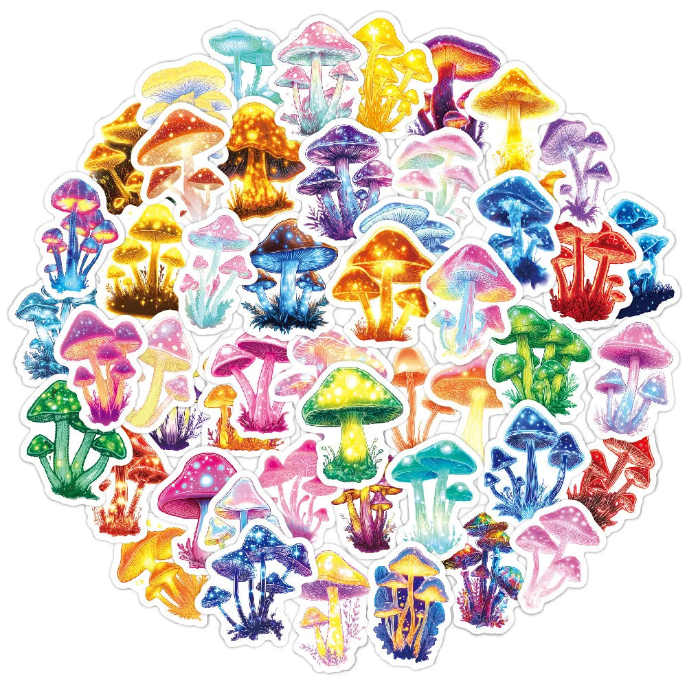 Cartoon Glowing Mushroom Stickers Waterproof PVC Skateboard Notebook Decor (ONLINE ORDER ONLY)