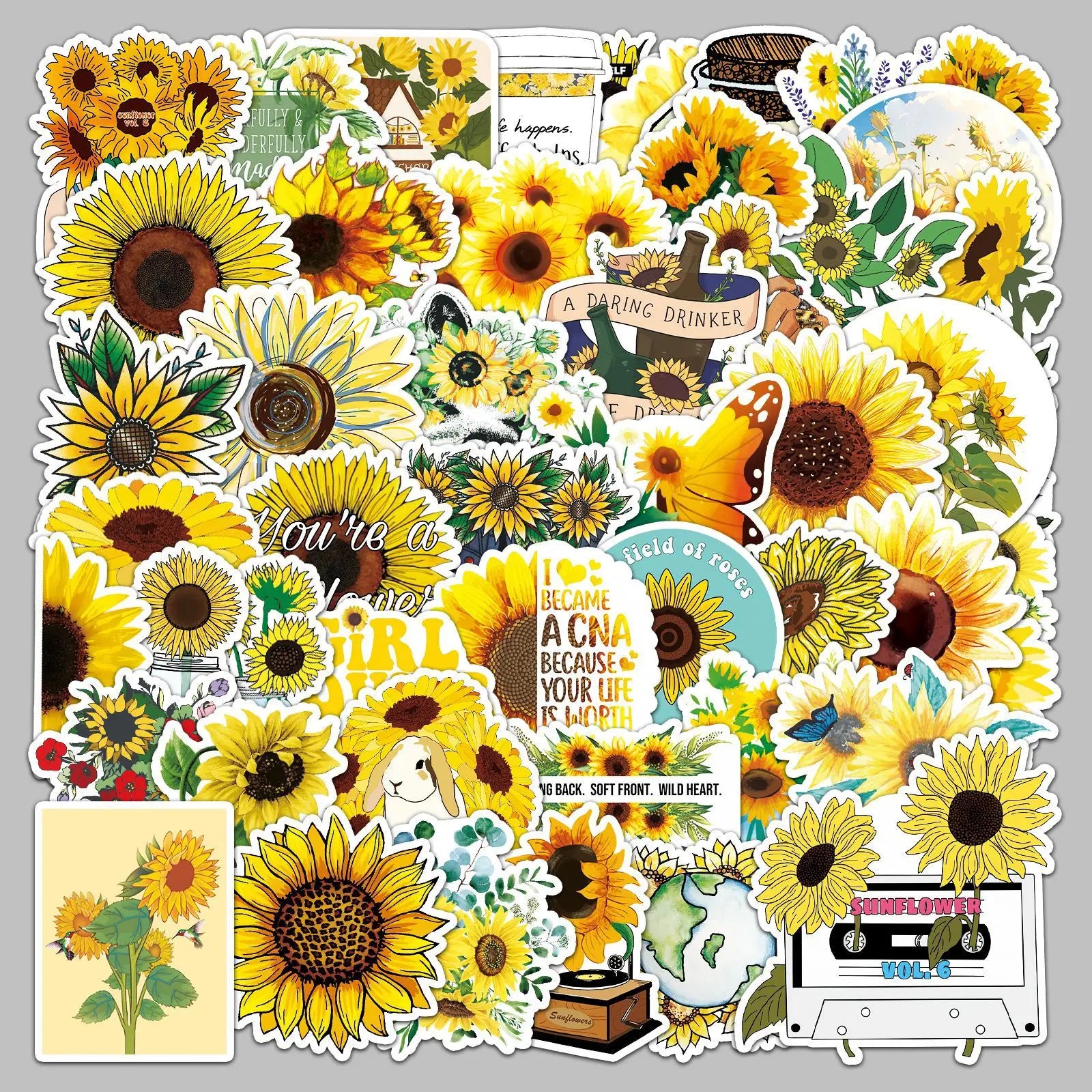 50Pcs Sunflower Cartoon Graffiti Stickers for Helmet Wall DIY Decoration (ONLINE ORDER ONLY)