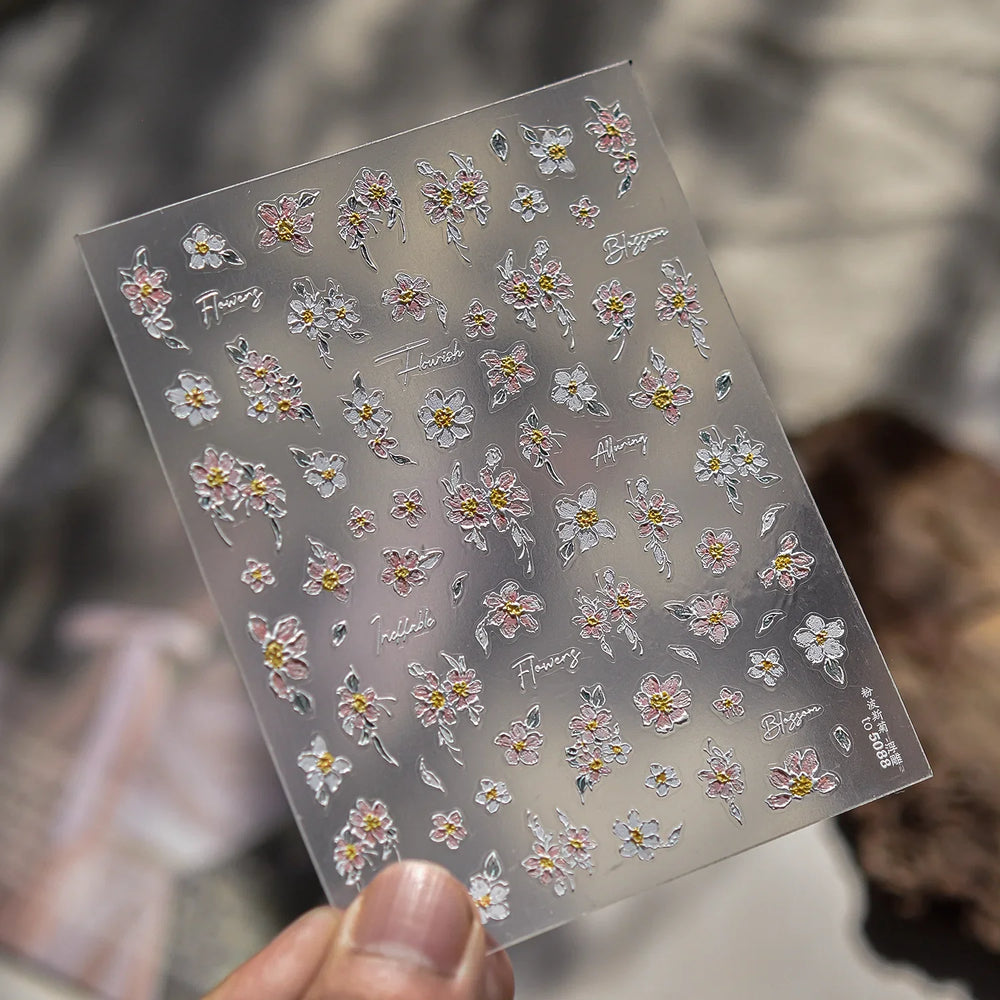 Colourful Daisy Cosmos Hot Stamping Petal Delicate and Pretty Plant Self Adhesive Nail Art Decoration Stickers Manicure Decals (ONLINE ORDER ONLY)