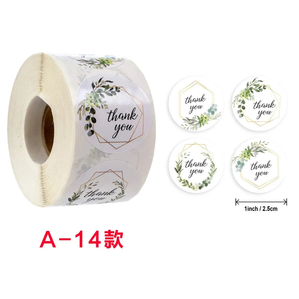 50-500pcs Labels Roll Flower Thank You Stickers 1inch Adhesive Labels Stickers for Gift Decoration Stationery Wrapping Supplies (ONLINE ORDER ONLY)