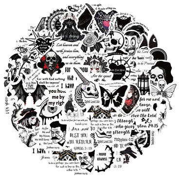 10/30/50PCS Horror Black White Bible Phrase Stickers Funny Jesus Decals Decoration Waterproof Laptop Stationery Bike DIY Toys (ONLINE ORDER ONLY)