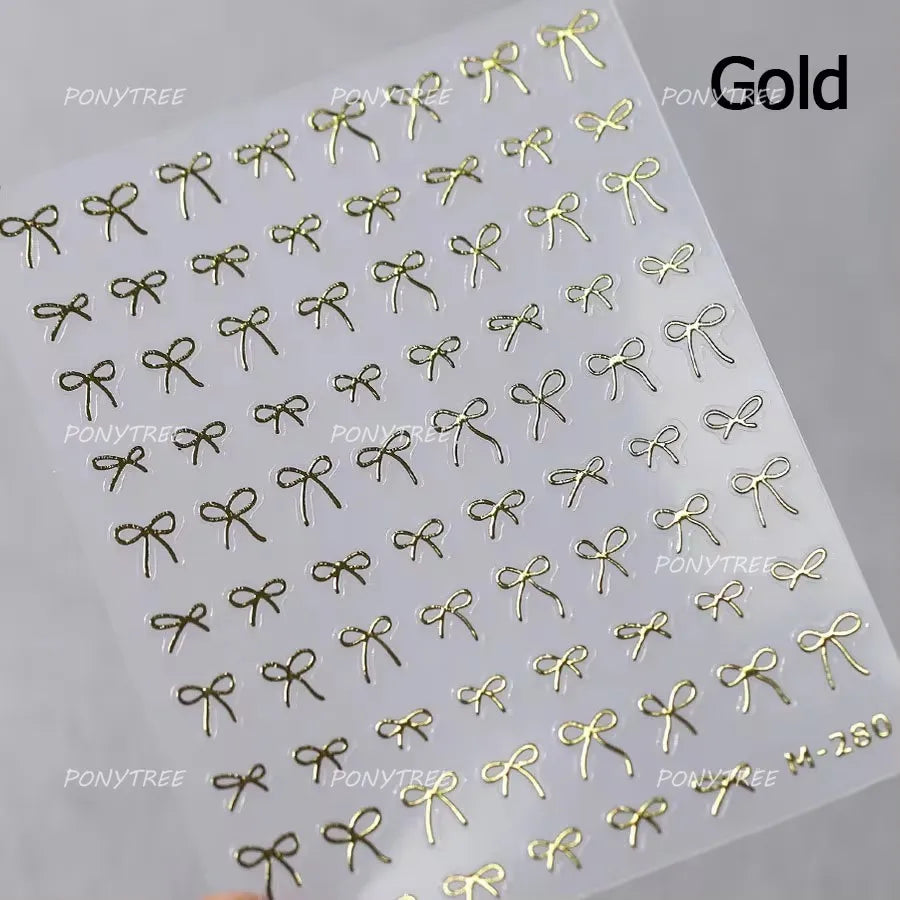 Chic Red Bowknot Silk Ribbon Pearl Elegant Line Self Adhesive Nail Art Stickers Dressy Rhinestone Manicure Decals Nail Supplies (Online Order Only)