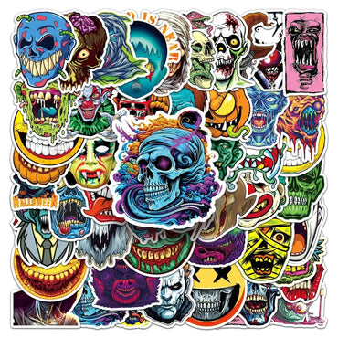 10/50Pcs Cool Pop Zombie Horror Skull Stickers Cartoon Decals DIY Stationery Luggage Laptop Helmet Motorcycle Graffiti Sticker (ONLINE ORDER ONLY)