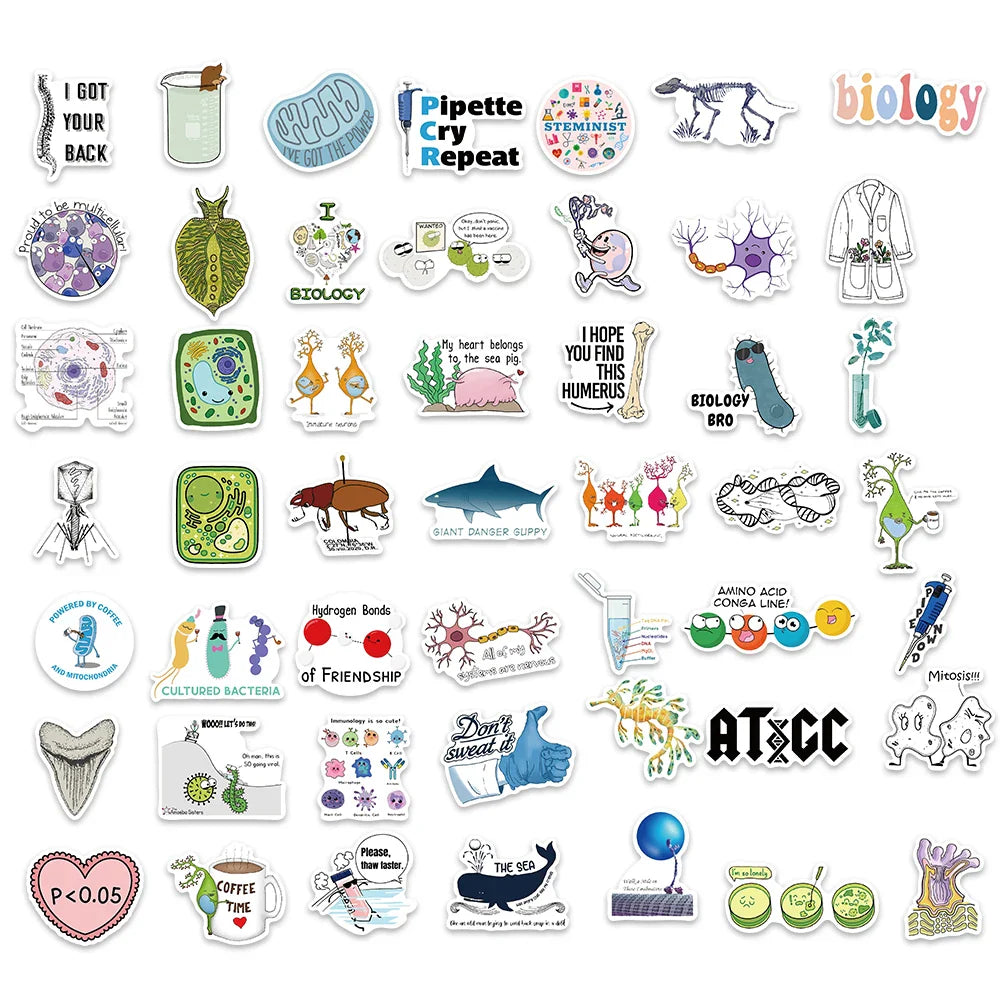 50pcs Biology Laboratory Research Stickers For Furniture Wall Desk Chair Toys Computer Motorcycle Science Chemistry Sticker (ONLINE ORDER ONLY)