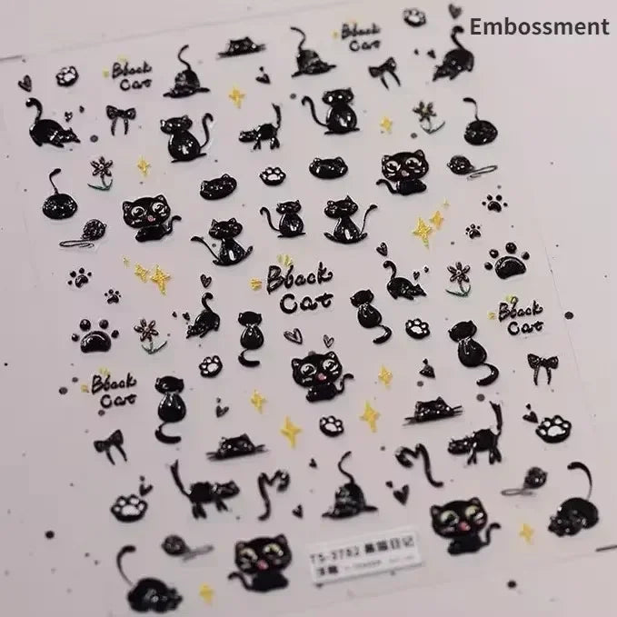 Cute Cat Eye Fishbone Animals Leopard Cat Ginger Cat Kitten Exclamation Point Paw Self Adhesive Nail Art Sticker Manicure Decals (ONLINE ORDER ONLY)